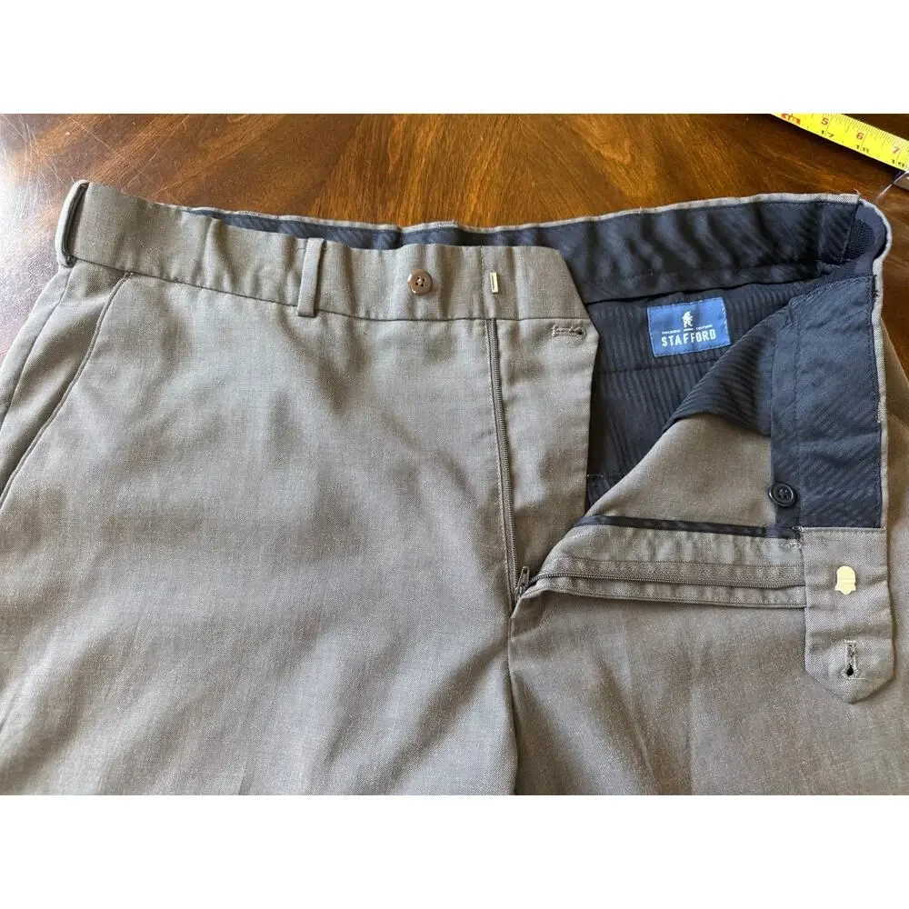 Stafford Mens Travel Classic Fit Dress Pants 38X30 Brown Sharkskin Business Work